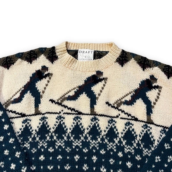 Vintage Draft Nordic Alpine Sweater Cross Country Ski HandKnit 100% Wool - Picture 4 of 7